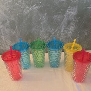 6 Diamond Colorful Tumblers Set with Straws 17.8 Oz Each New